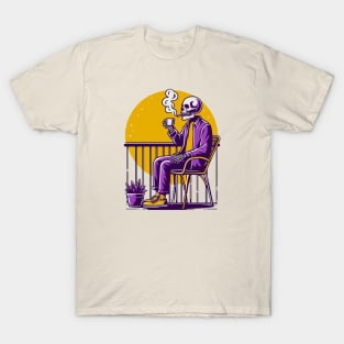 chill skull - chill in the afternoon with a cup of coffee and a cigarette T-Shirt